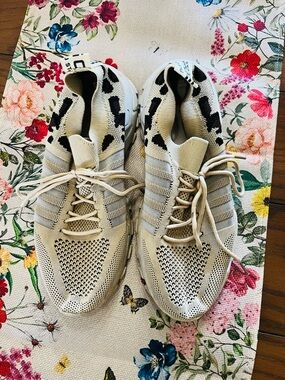 Women's Athletic Sneakers in Beige and Black Cow Print 8.5